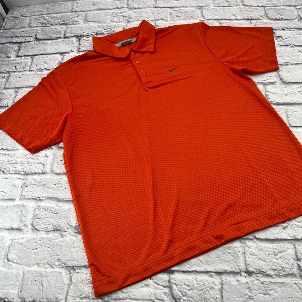 Nike Mens Orange Short Sleeve Polo Shirt Large Golf Athletic Casual